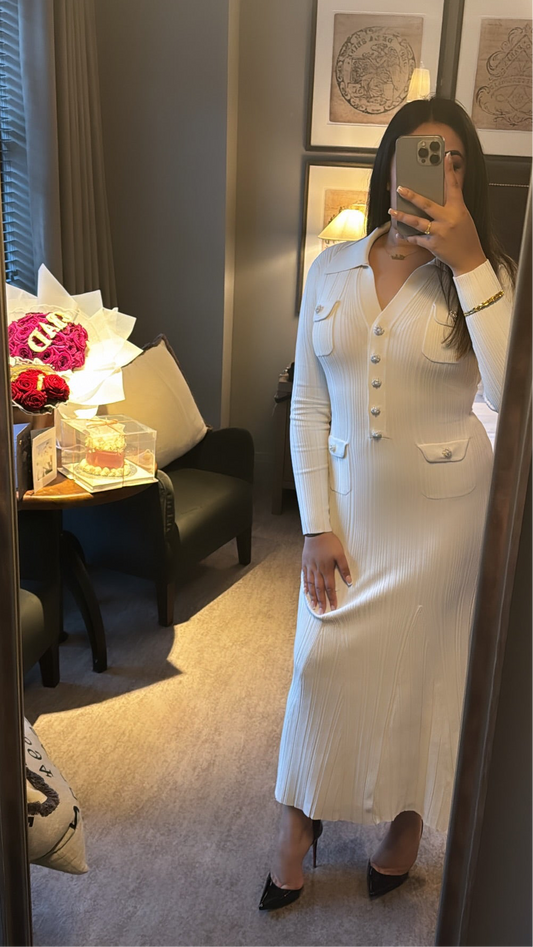Pre Order - EVELYN Pearl Buttoned Maxi Dress